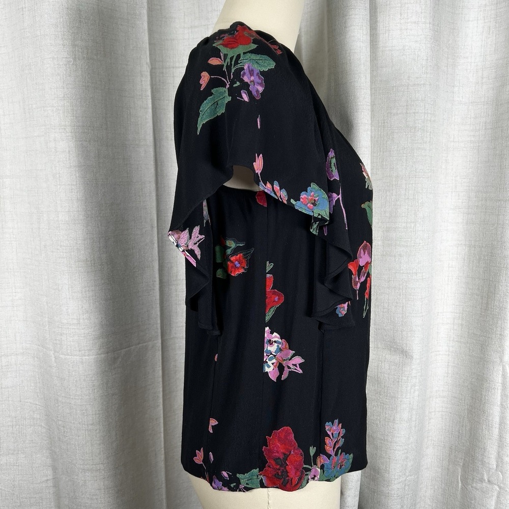 Maeve Anthropologie Prato Flutter Sleeve Blouse Top‎ XS Black Boho Trendy Casual - Picture 8 of 11